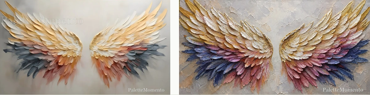 Textured wings for a living room: reference compared with the painted canvas