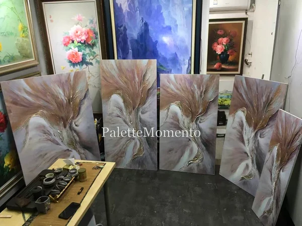 Neutral abstract canvases in the studio