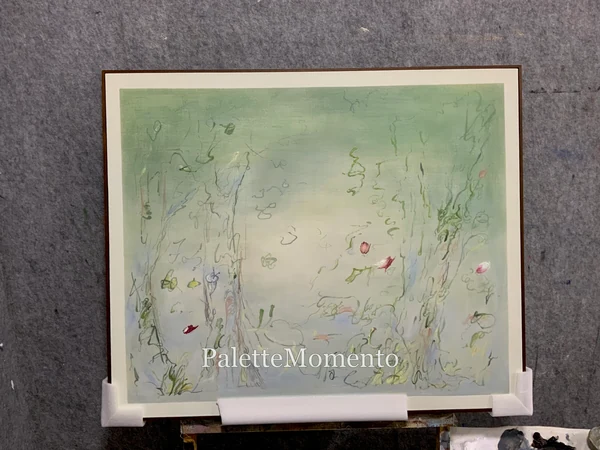 Pale green lines — framed painting