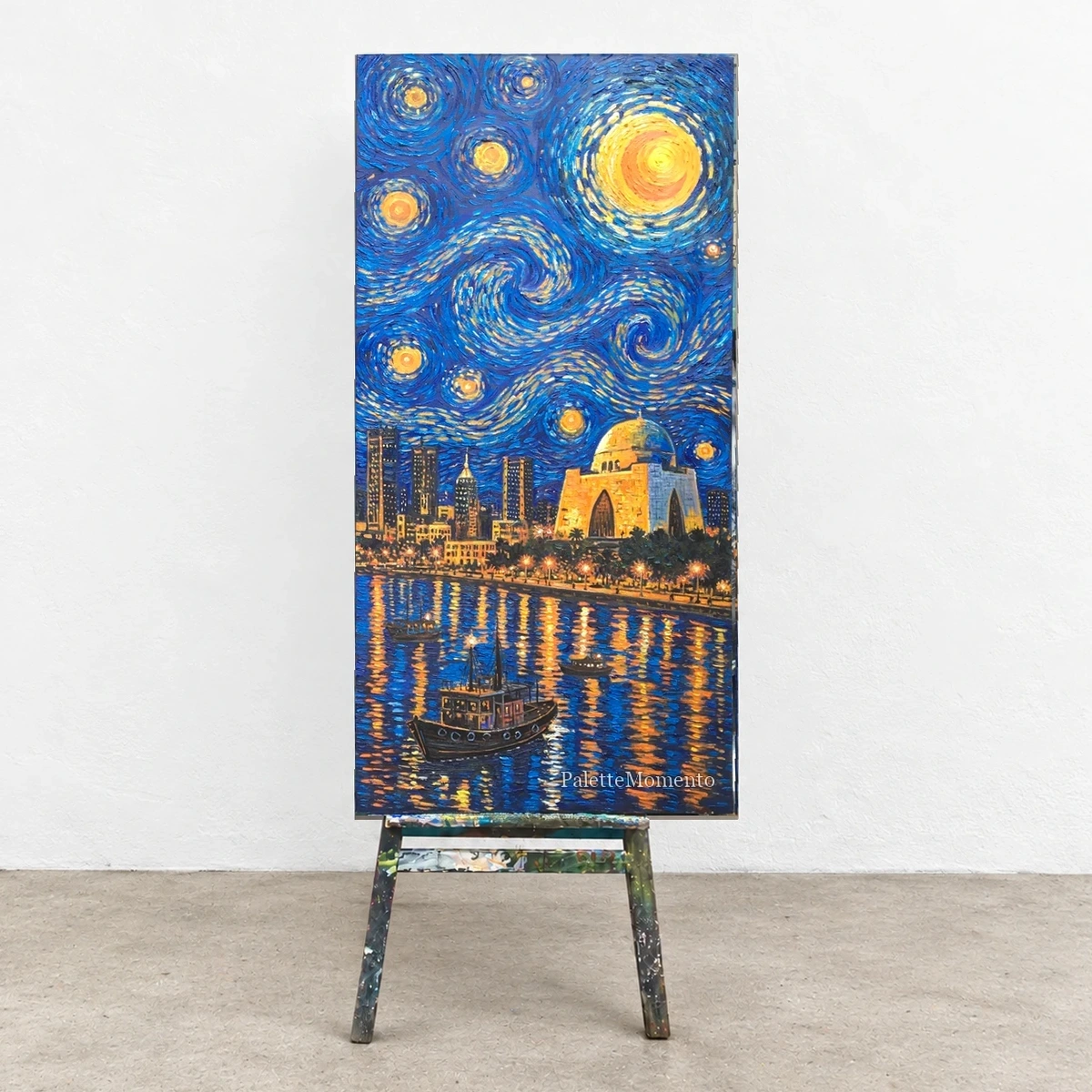 The finished golden-dome and boats painting