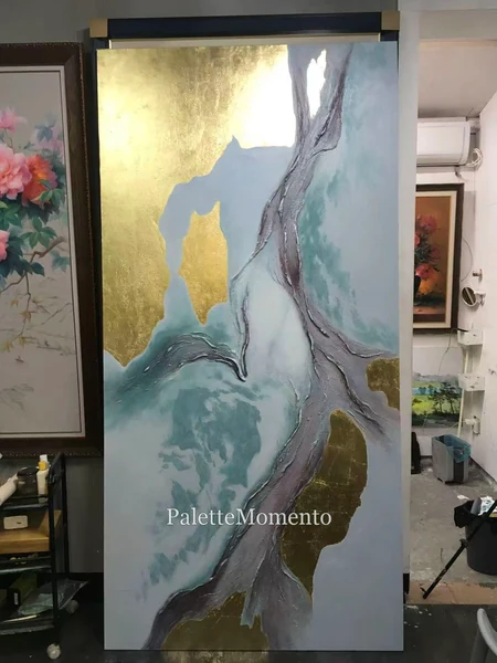Teal abstract with metallic accents