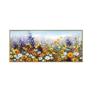 Magenta & orange impasto floral valley landscape painting CA12, framed canvas painting on white background