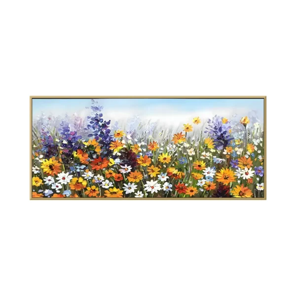 Magenta & orange impasto floral valley landscape painting CA12, framed canvas painting on white background