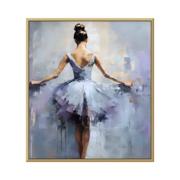 Plum lavender ballet dancer impressionist canvas painting IA03, framed canvas painting on white background