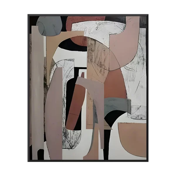 Pink and tan geometric abstract wall art AA08 black frame white background