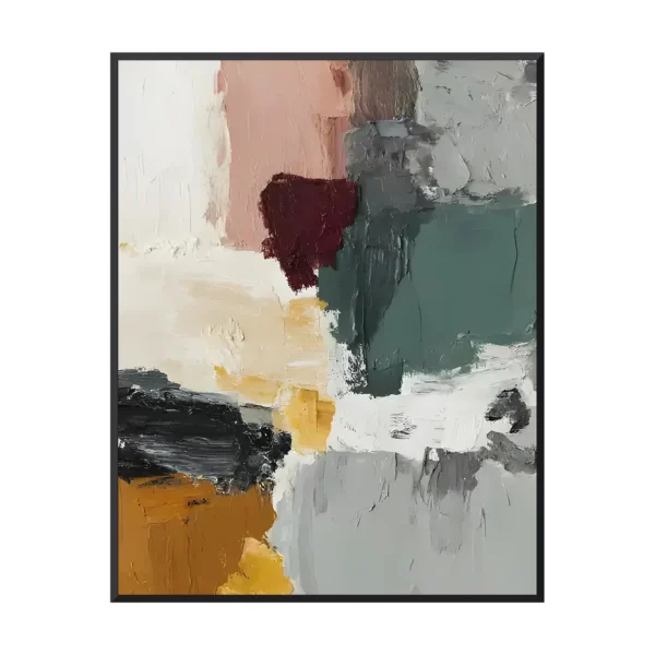 Sage and maroon muted abstract canvas painting AA09 black frame white background