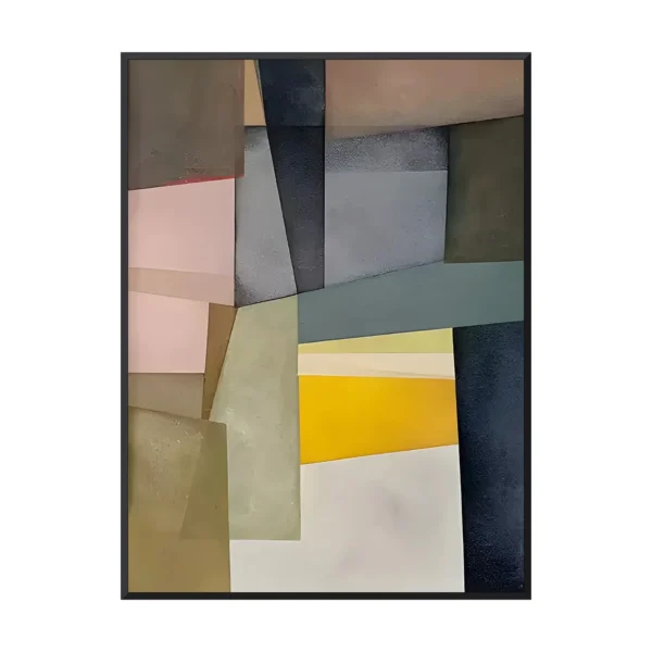 Sage and pink geometric color-block canvas AA10 black frame white background