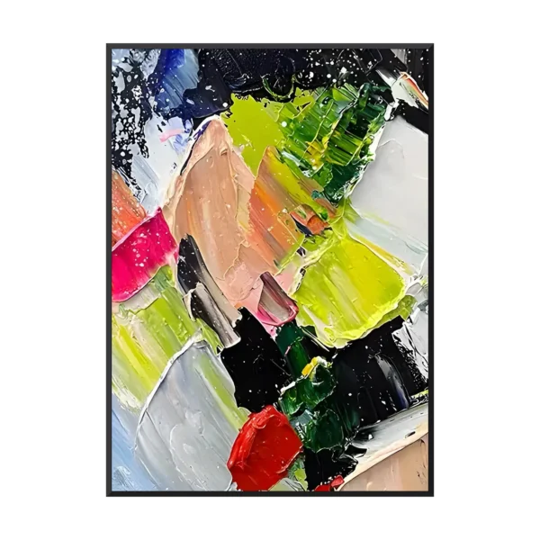 Bright green and red palette-knife abstract canvas CA06 black frame white background