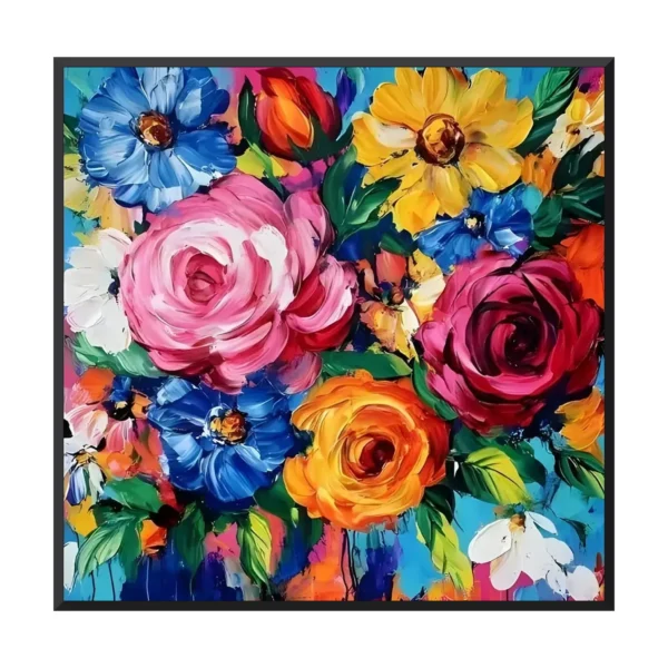Magenta and blue impasto maximalist flower painting CA20