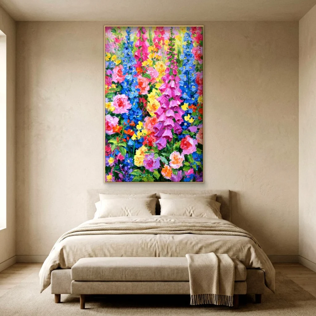 Bright tall flower spire garden canvas in a bedroom