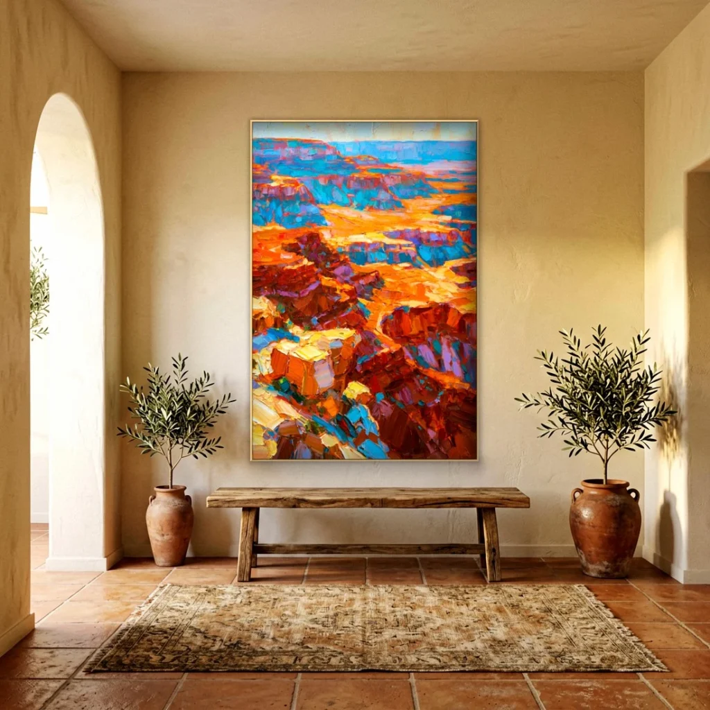 Glowing canyon at sunset canvas in an elegant living room