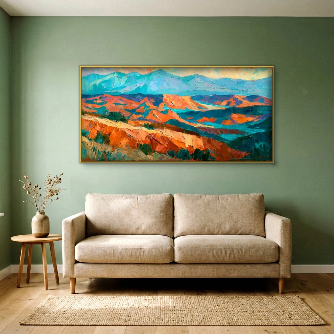 Layered desert canyon hills canvas in an elegant living room