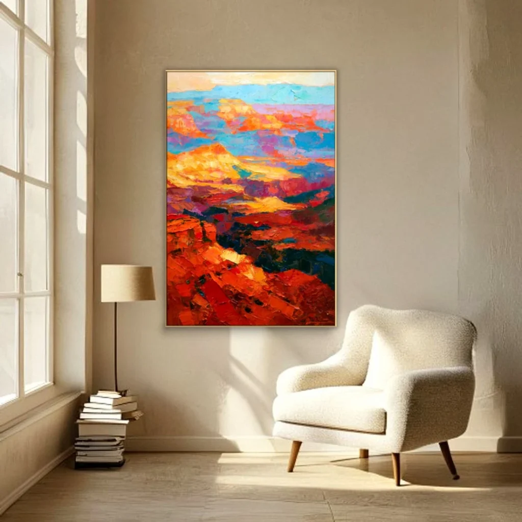 Glowing red canyon at sunset canvas in a reading nook
