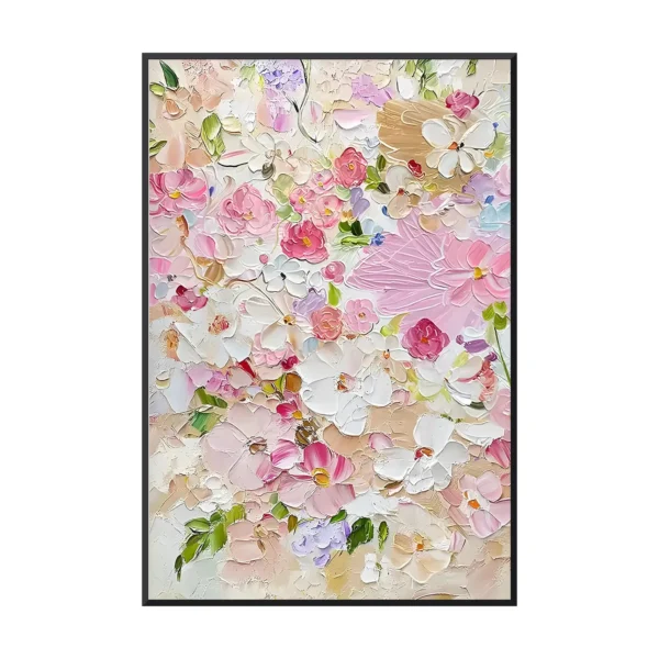 Soft pink cherry blossom impressionist canvas IA01 black frame white background