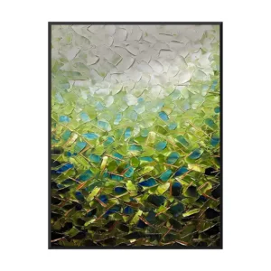 Emerald & copper impasto abstract canvas painting IA33 black frame white background