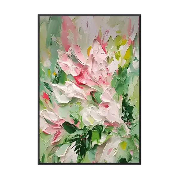 Pink roses and green leaves impressionist canvas IA34
