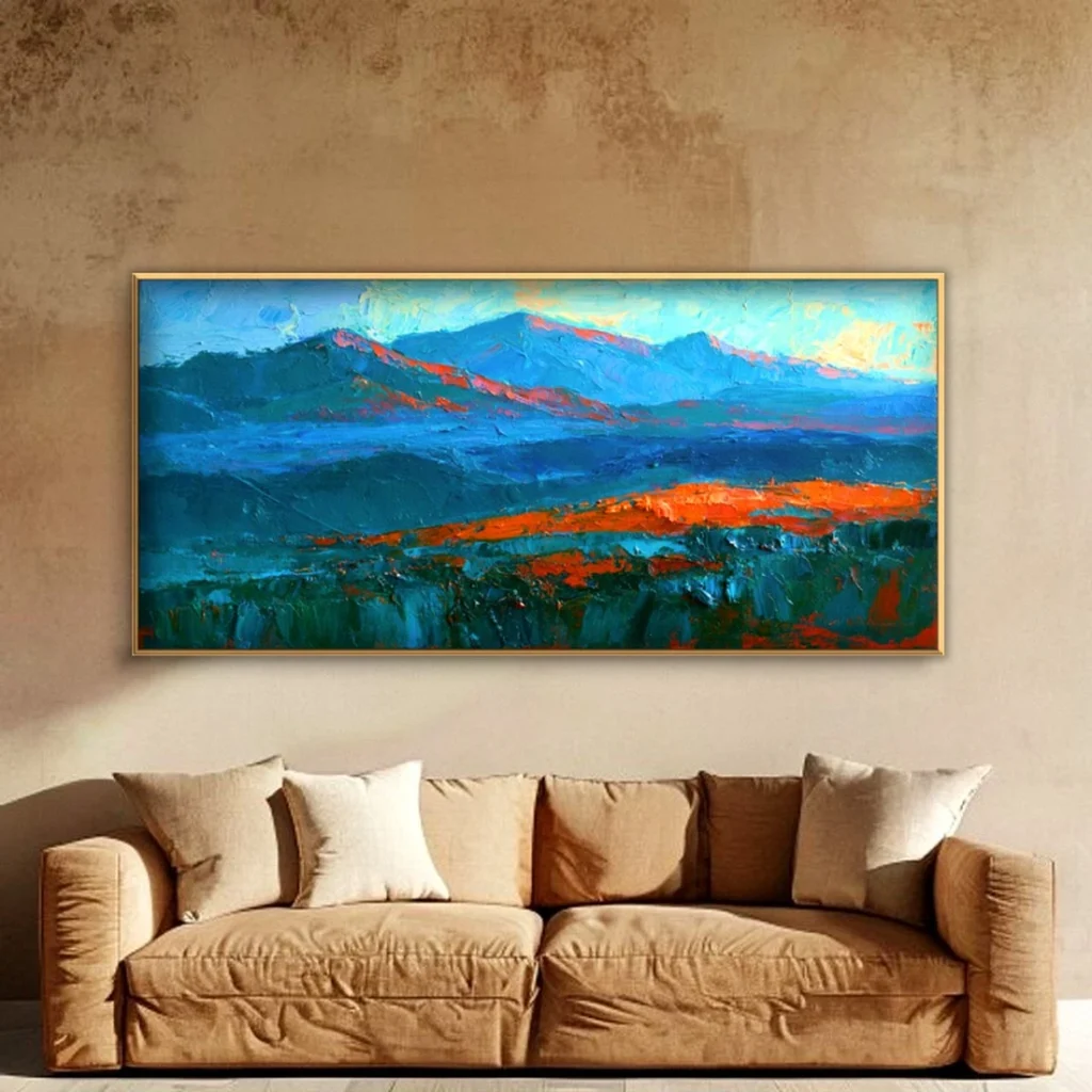 Blue headland over the sea impressionist oil in a cozy living room