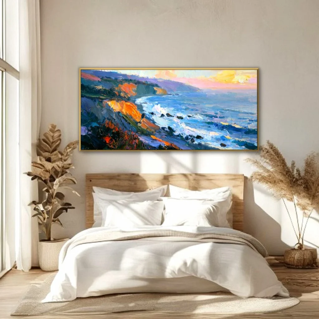 Sunset light on a coastal cliff impressionist in a bright bedroom