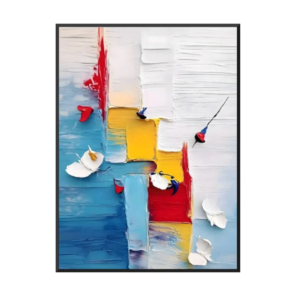 Bold red & yellow blocks 3D textured relief canvas painting TA05 black frame white background