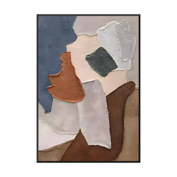 Blue and rust torn-paper wabi-sabi canvas WA09 black frame white background