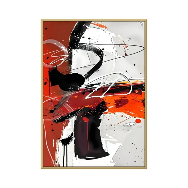 Crimson black & orange gestural expressionist painting XA02, framed canvas painting on white background