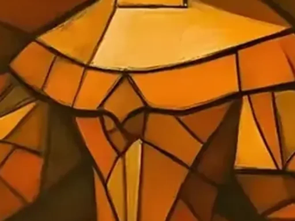 Extreme close-up of the painted facet edges on cubist canvas AA07