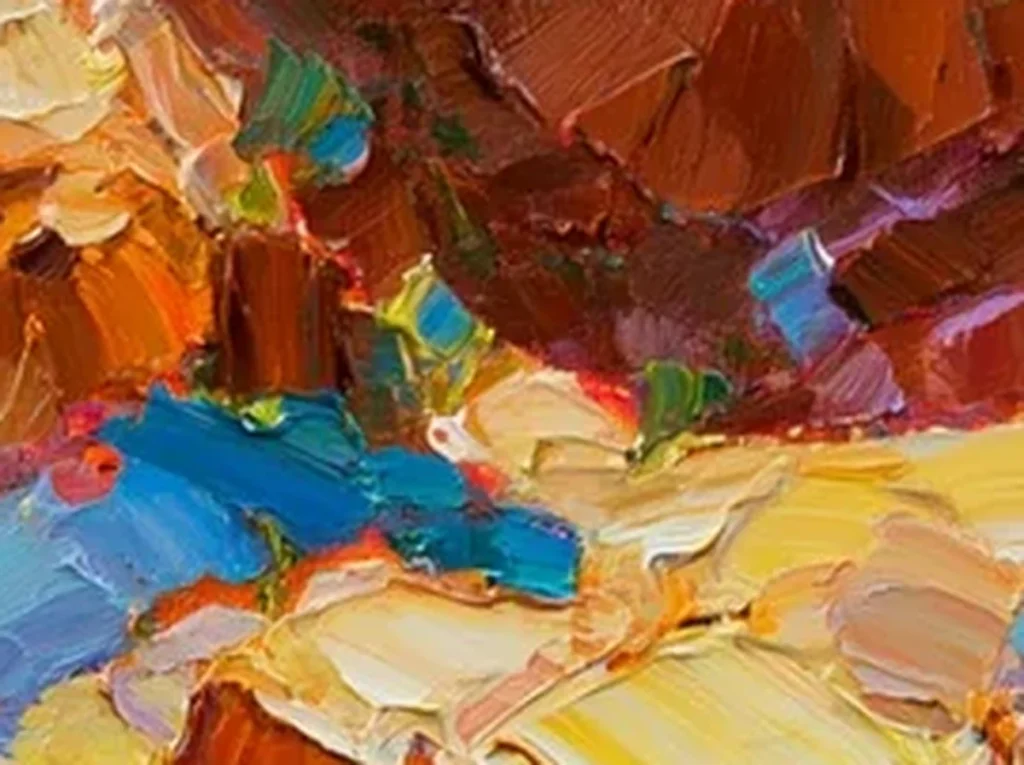 Extreme macro of raised oil-paint ridges and woven linen on the canyon surface of canvas CA62