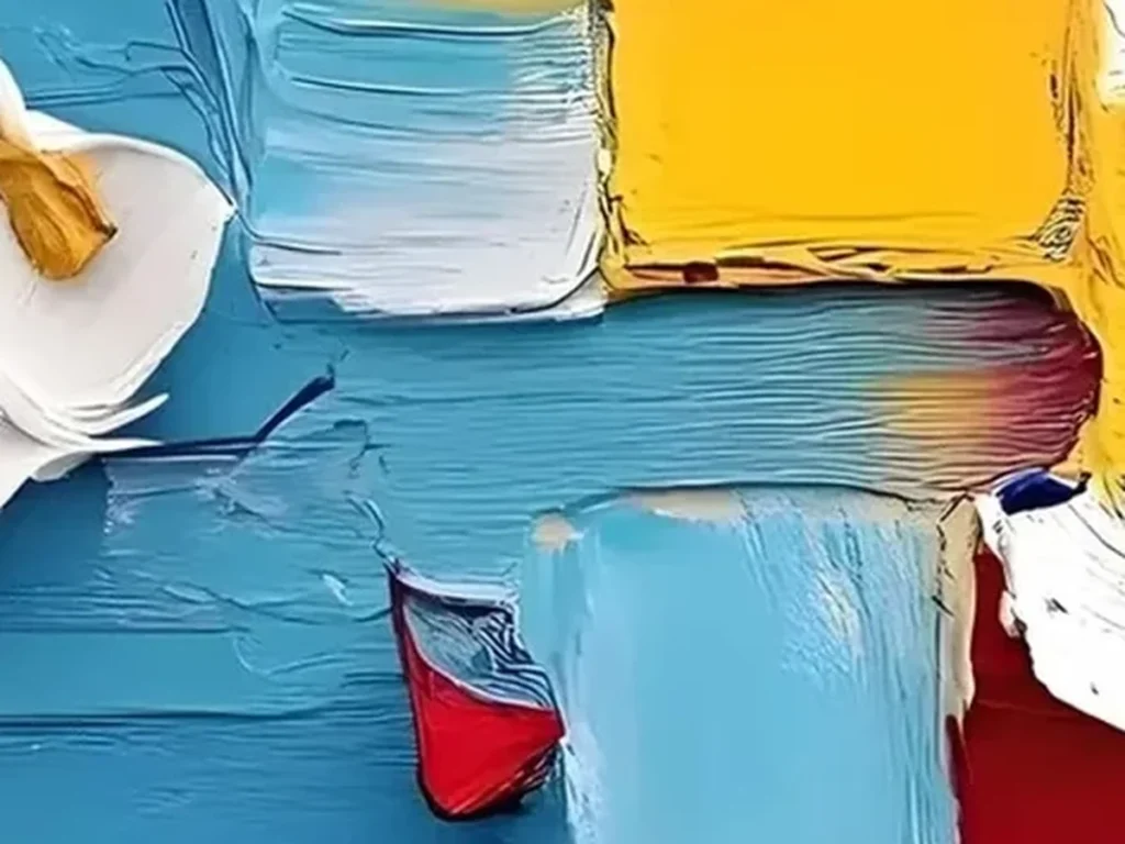 Close-up of the combed white ridges and attached paint chips on relief canvas TA05