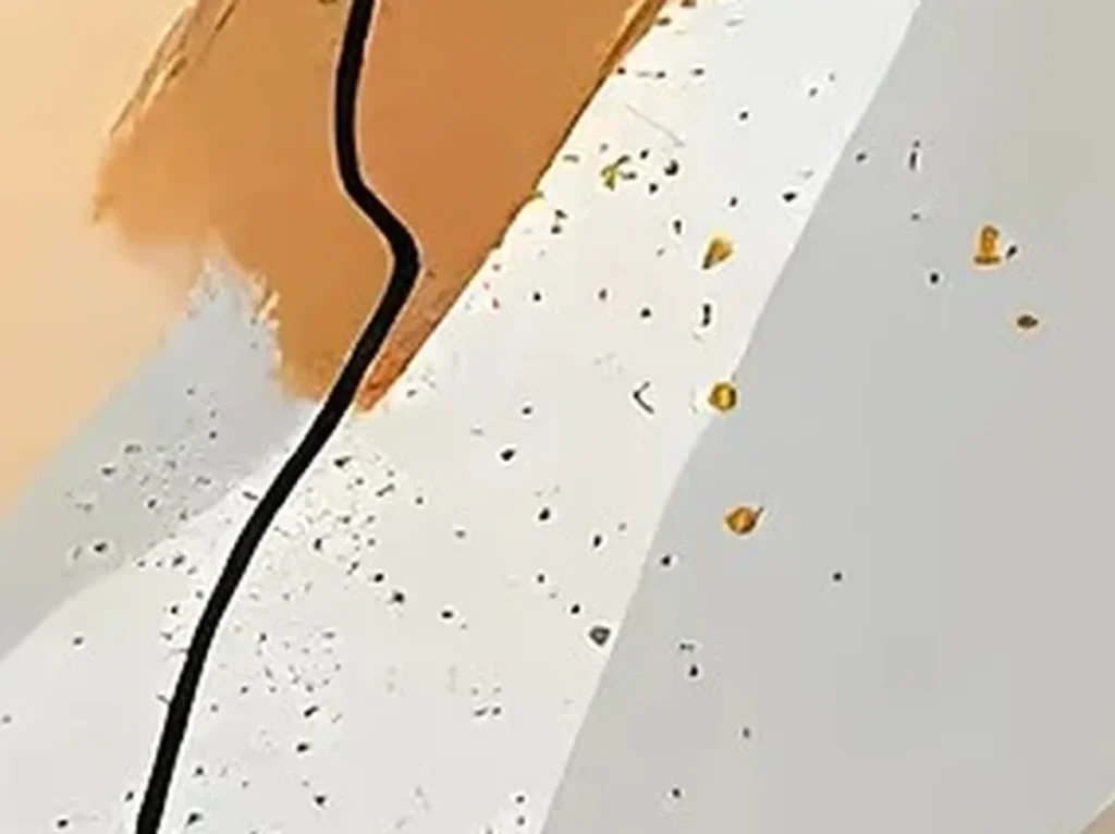 Close-up detail of the raised terracotta knife stroke over camel and gray fields on wabi-sabi canvas WA03