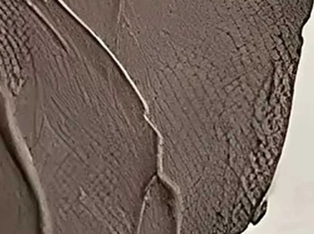 Close-up of the trowel ridges and blush pull marks on wabi-sabi canvas WA07