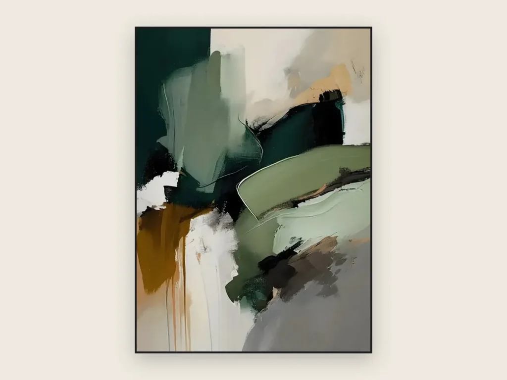 what wabi-sabi art looks like, a hand-painted earthy abstract canvas in soft sage, cream and tan with visible texture and open negative space