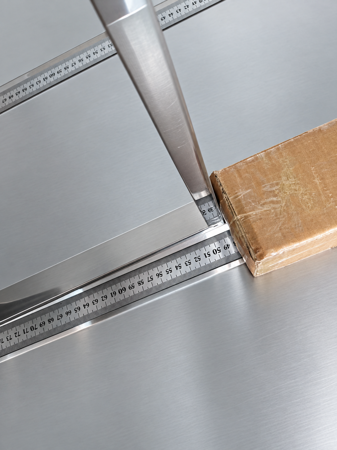 Shipping measurement of the packed box length and width with rulers.