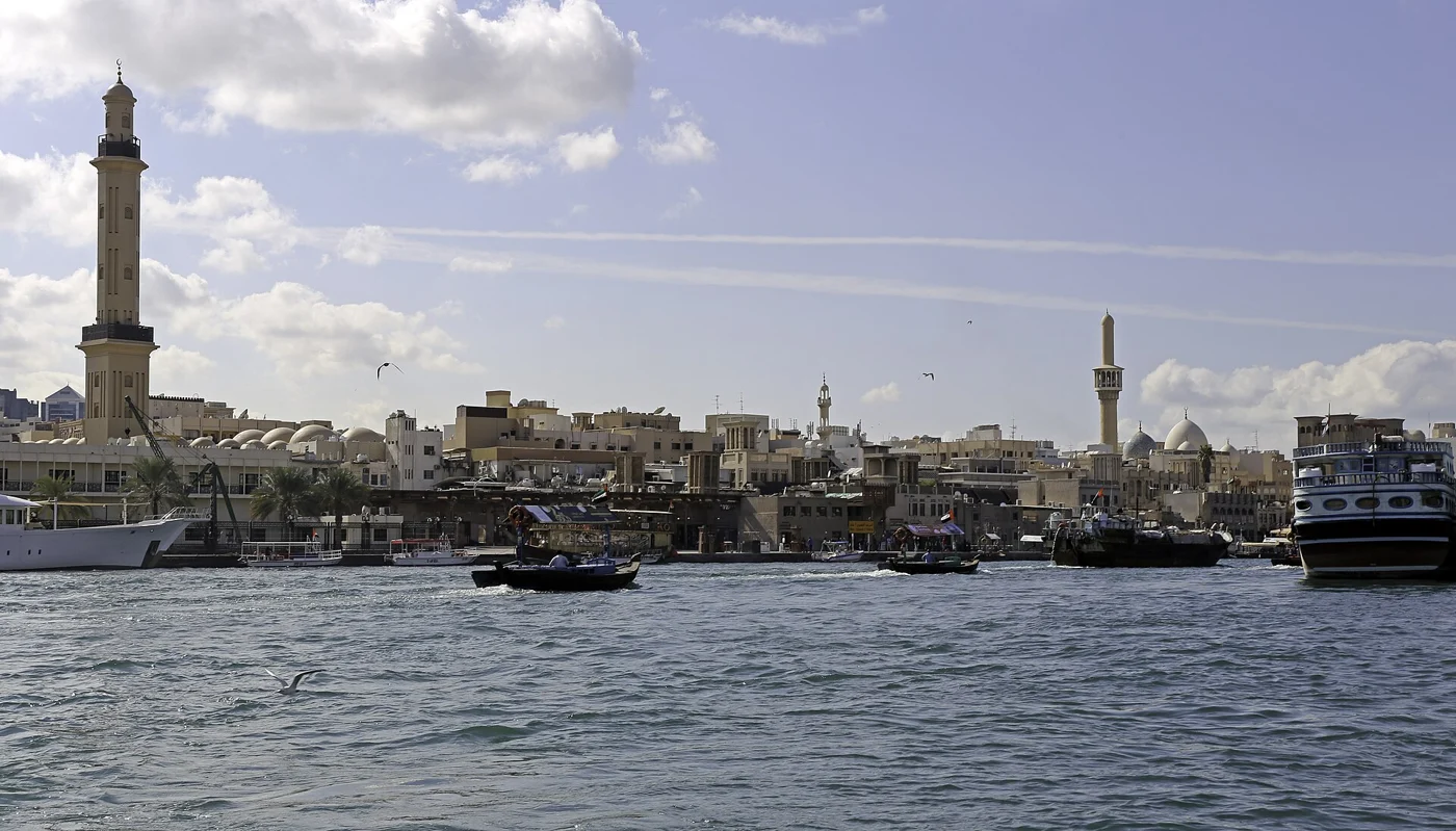 Abra boats and the Dubai Creek waterfront