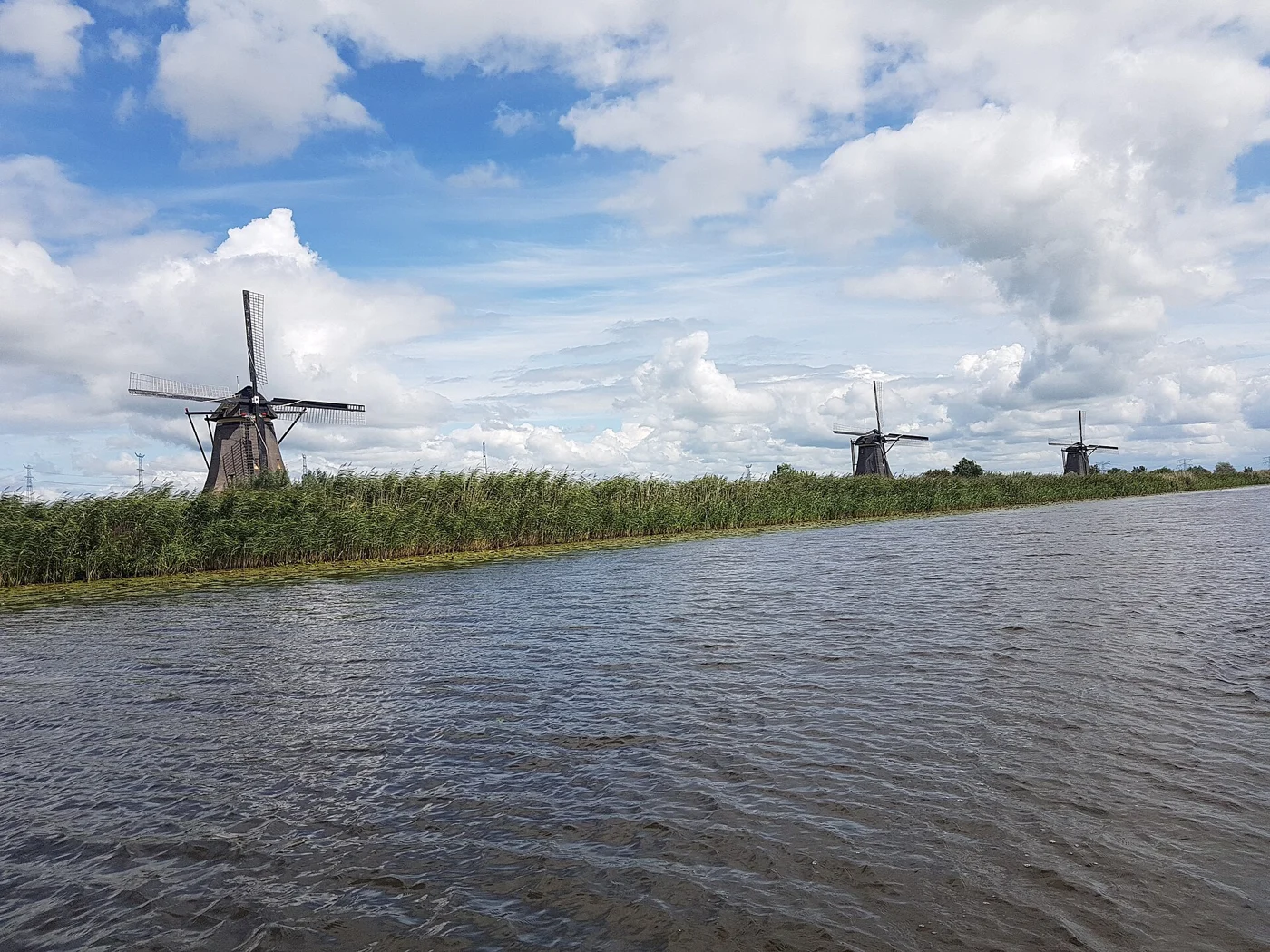 Windmills and waterways at Kinderdijk in the Netherlands