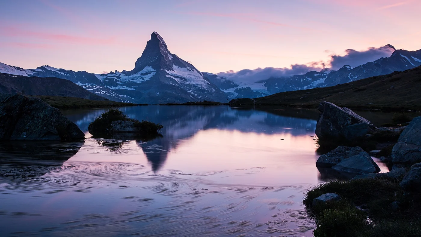 Matterhorn reflected in an Alpine lake near Zermatt
