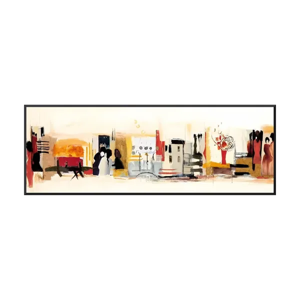 Panoramic ivory and red abstract city life canvas AA13